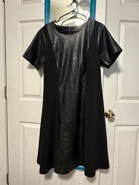 Eloquii Black Faux Leather Panel A-Line Dress